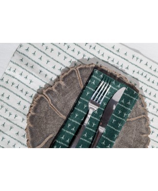 Set de table lin (par 2) encadré 35×50 – Motif ARRASTA PÉ couleur vert FOLHA
