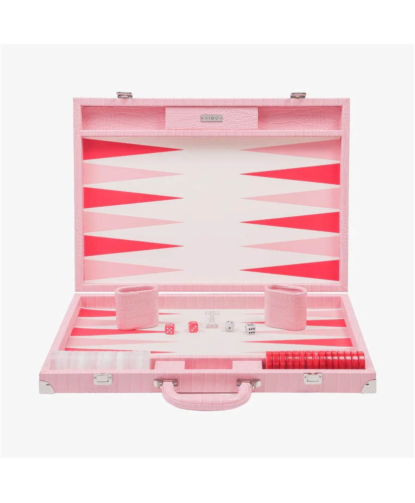 VIDO Backgammon Alligator Rose Flamingo en Cuir Végane