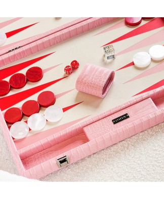 VIDO Backgammon Alligator Rose Flamingo en Cuir Végane