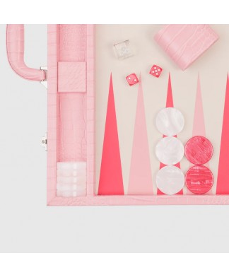 VIDO Backgammon Alligator Rose Flamingo en Cuir Végane